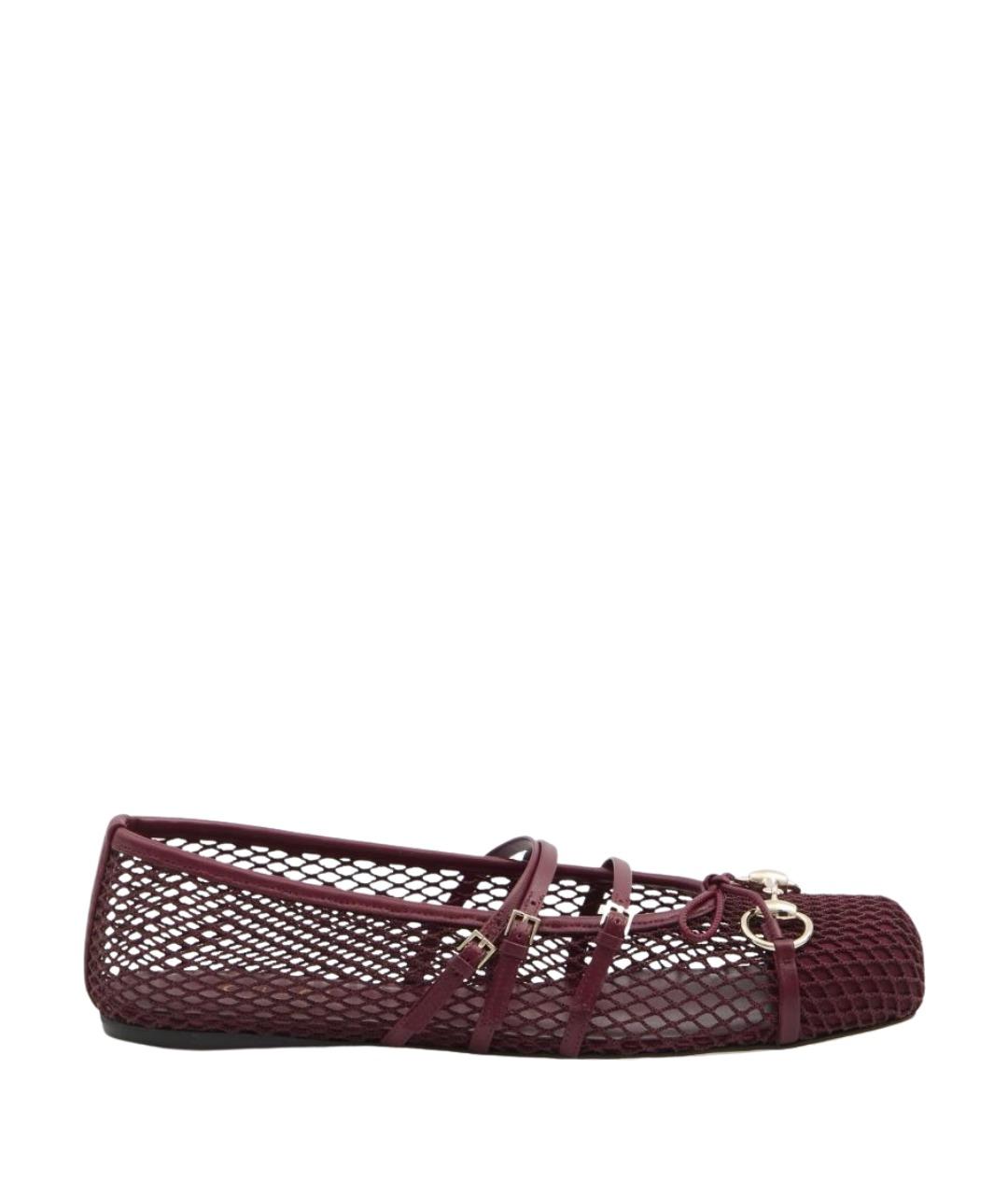 GUCCI Бордовые текстильные балетки, фото 1