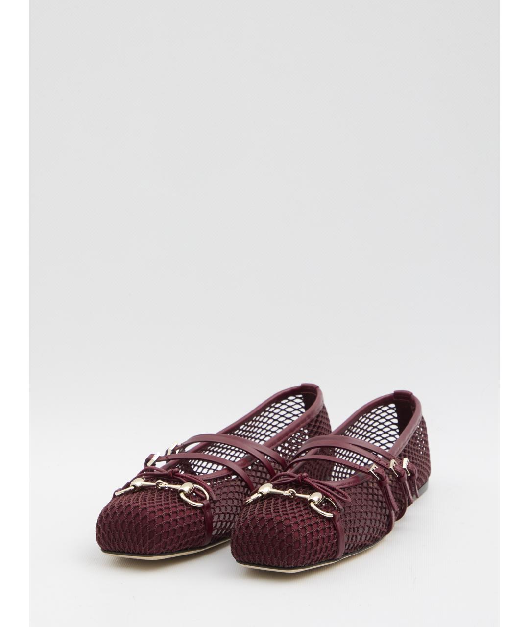 GUCCI Бордовые текстильные балетки, фото 2