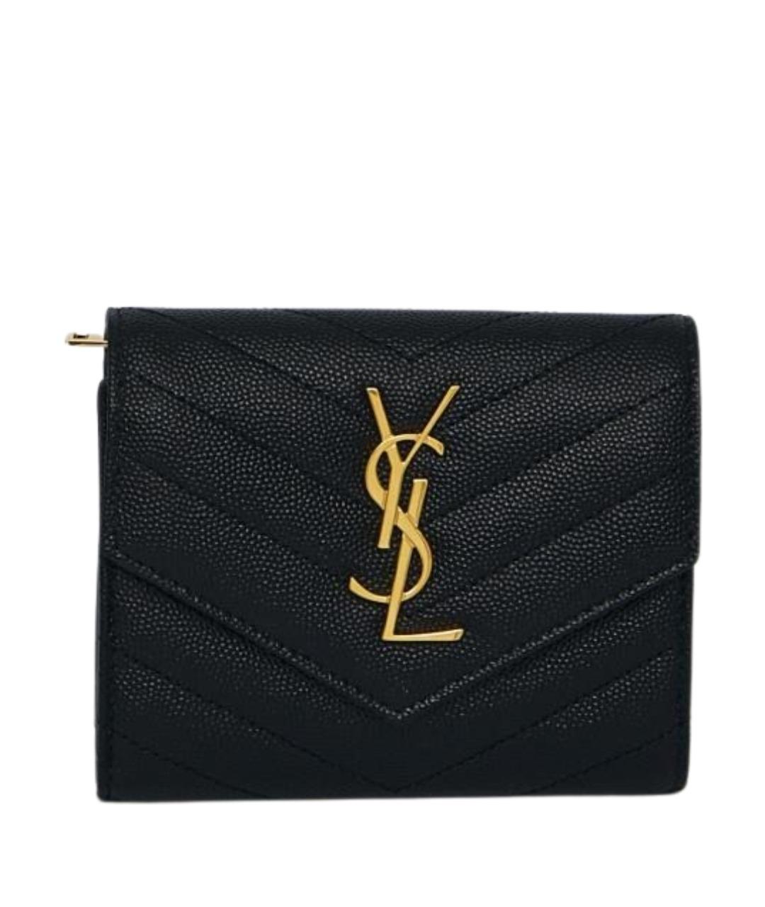 SAINT LAURENT Черный кожаный кошелек, фото 1