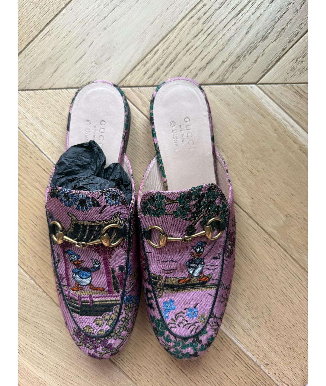 GUCCI Розовые текстильные мюли, фото 4