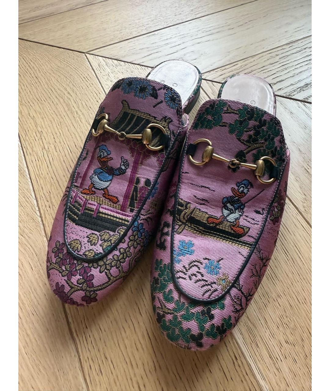 GUCCI Розовые текстильные мюли, фото 3