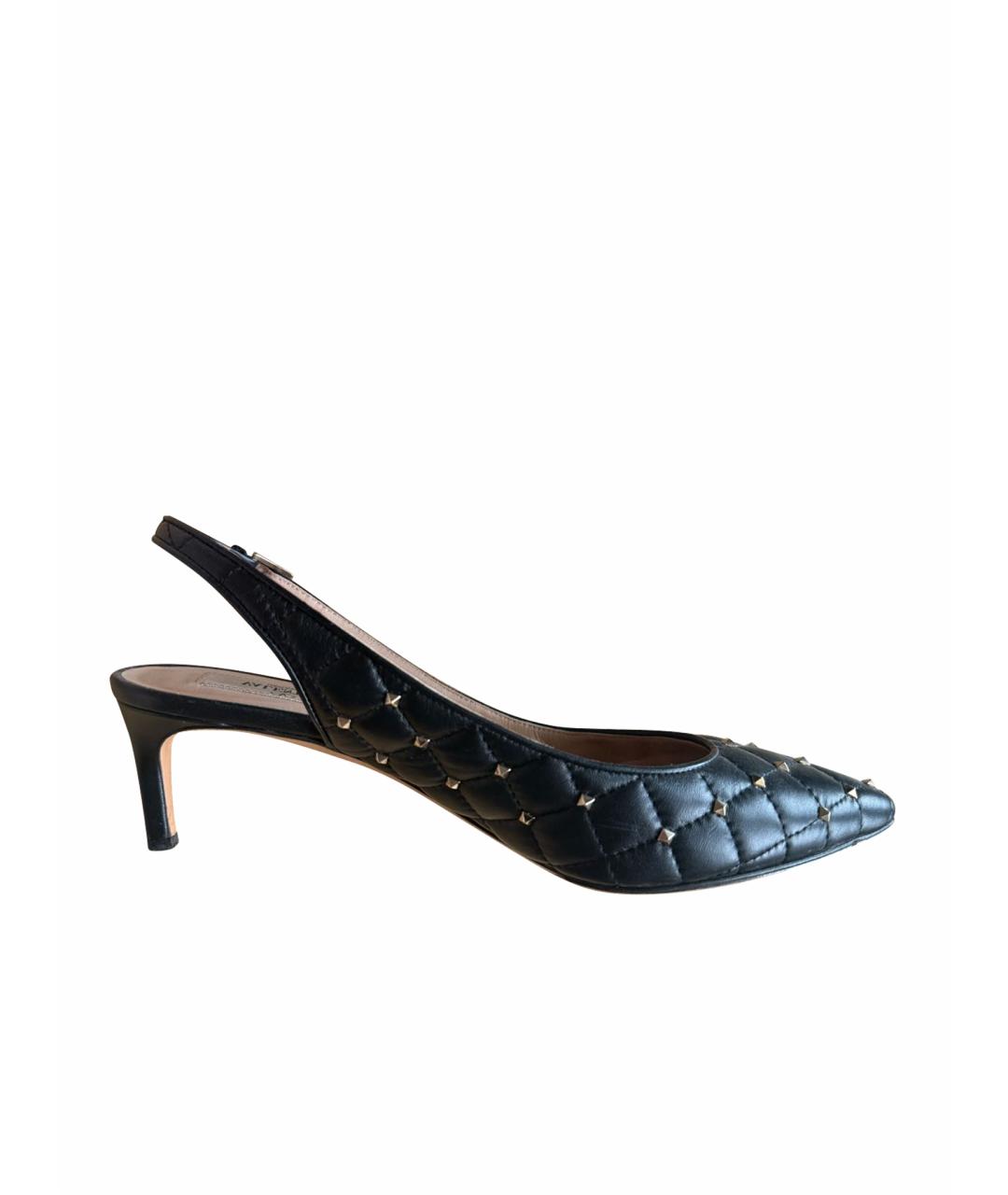 VALENTINO Черные кожаные лодочки на низком каблуке, фото 5