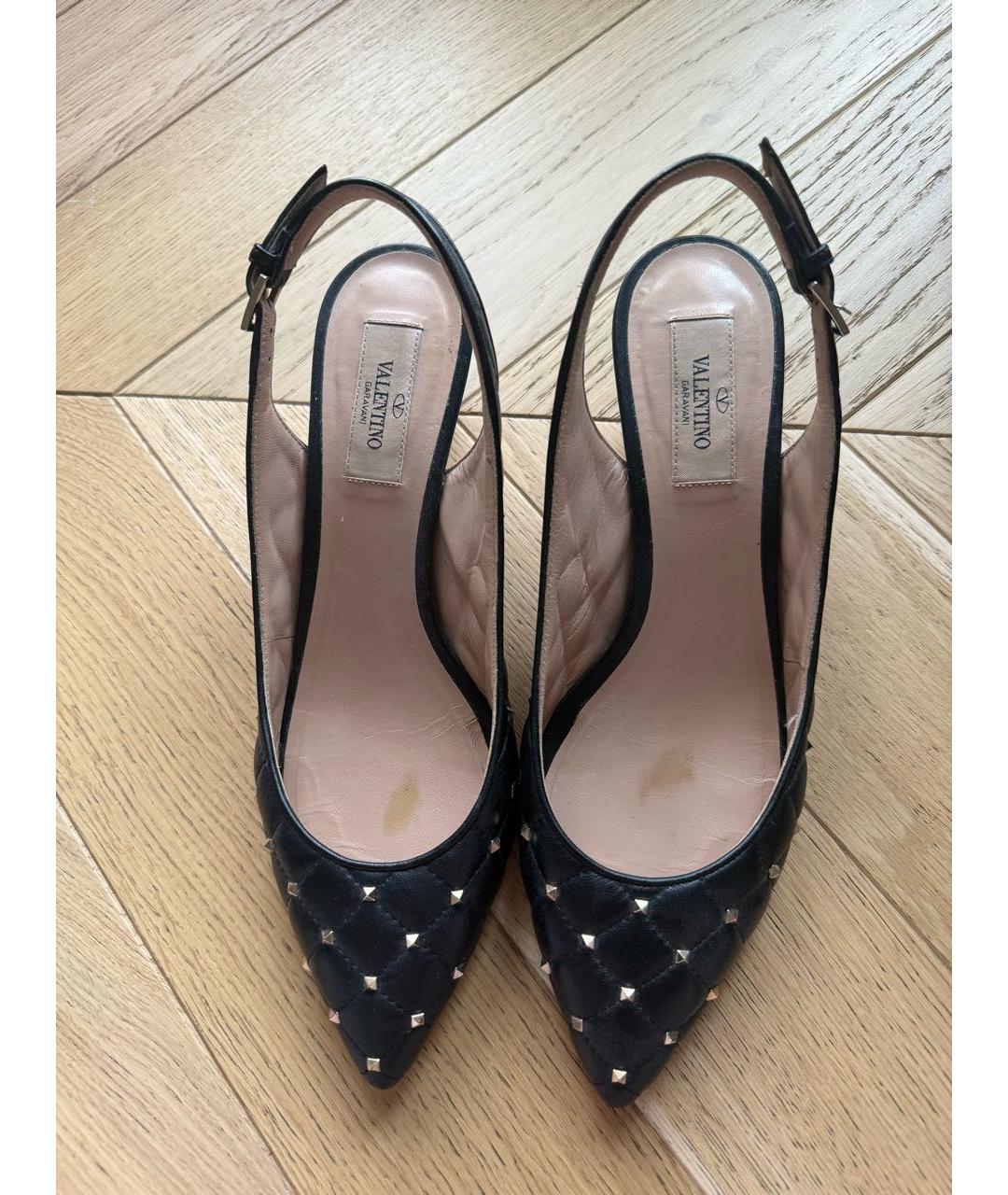 VALENTINO Черные кожаные лодочки на низком каблуке, фото 3