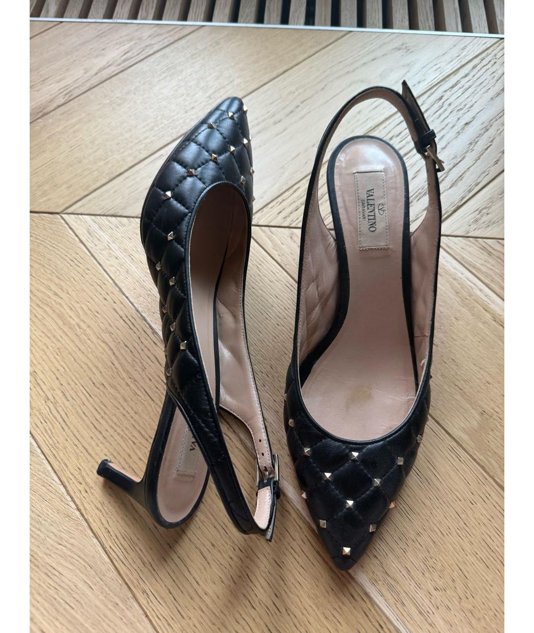 VALENTINO Черные кожаные лодочки на низком каблуке, фото 4