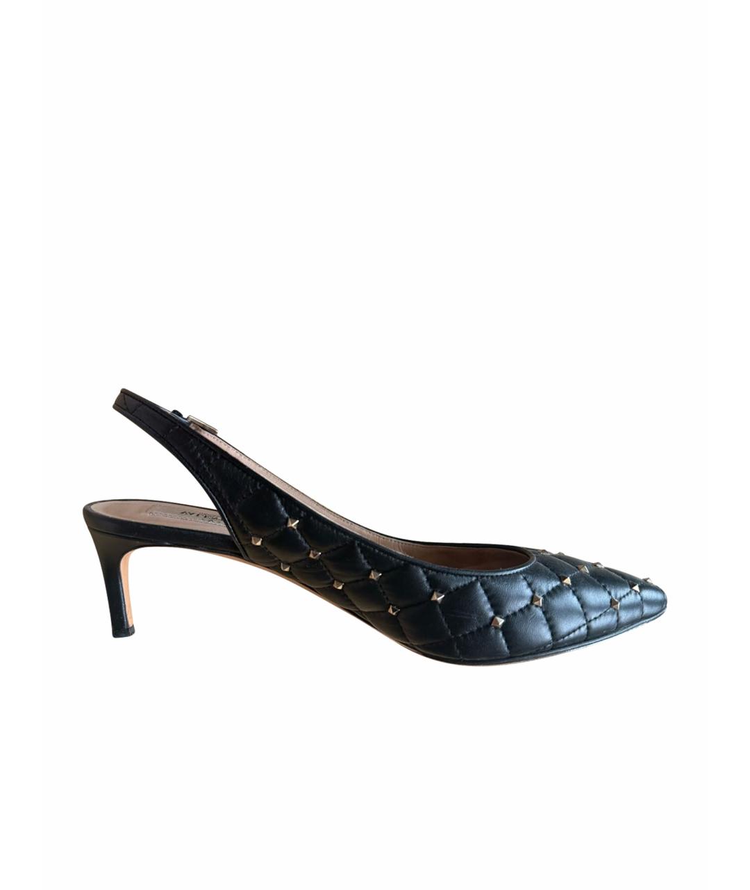 VALENTINO Черные кожаные лодочки на низком каблуке, фото 1