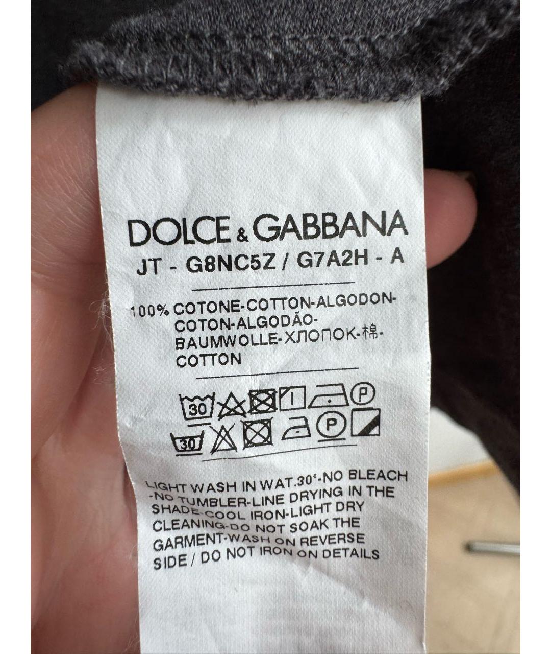 DOLCE&GABBANA Антрацитовая хлопковая футболка, фото 7