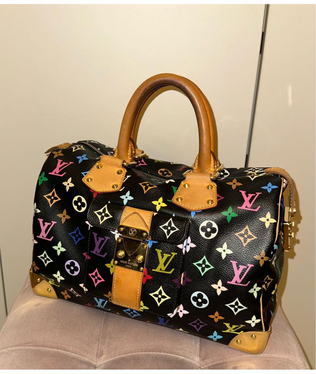 LOUIS VUITTON Черная кожаная сумка с короткими ручками, фото 9