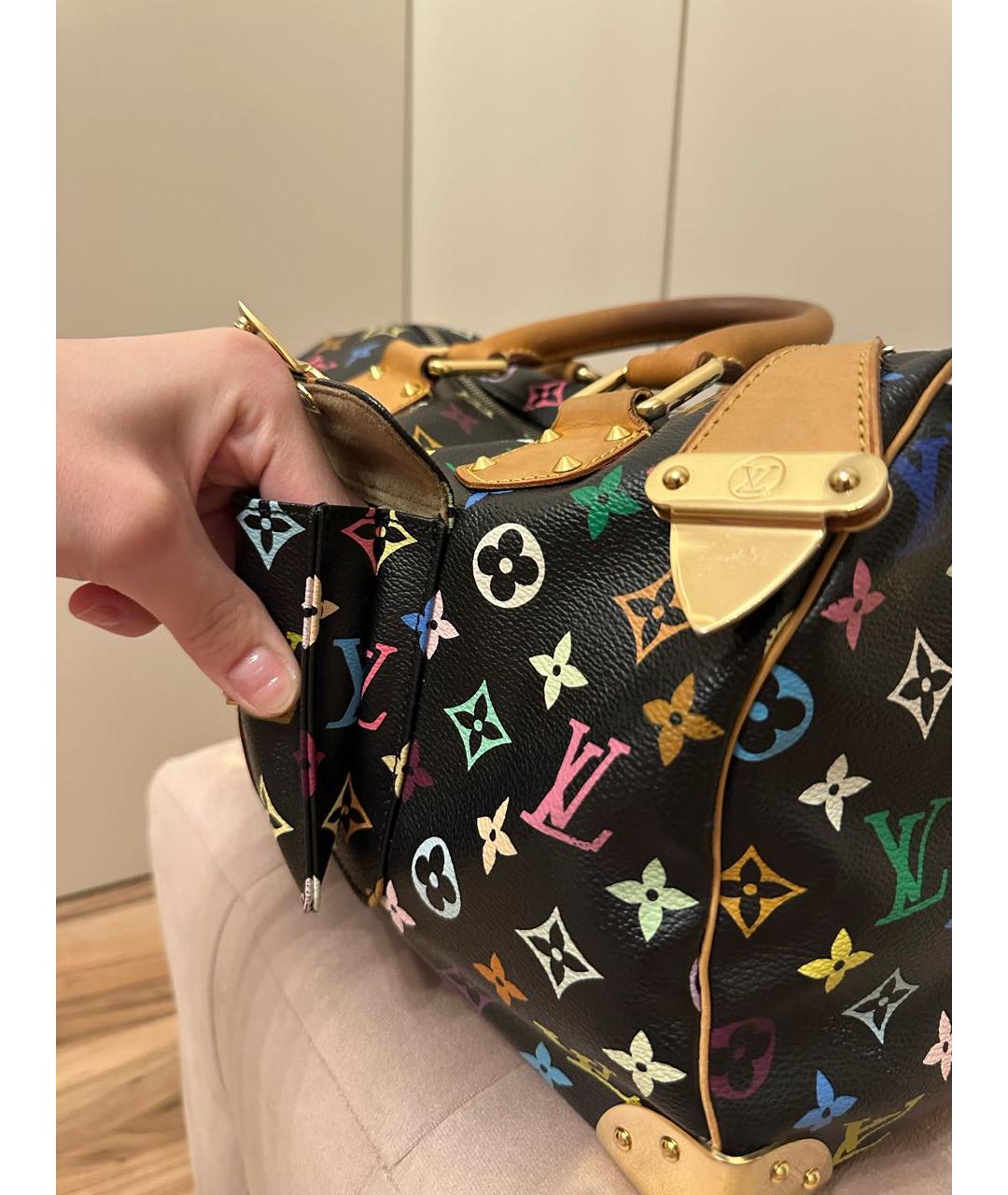 LOUIS VUITTON Черная кожаная сумка с короткими ручками, фото 7