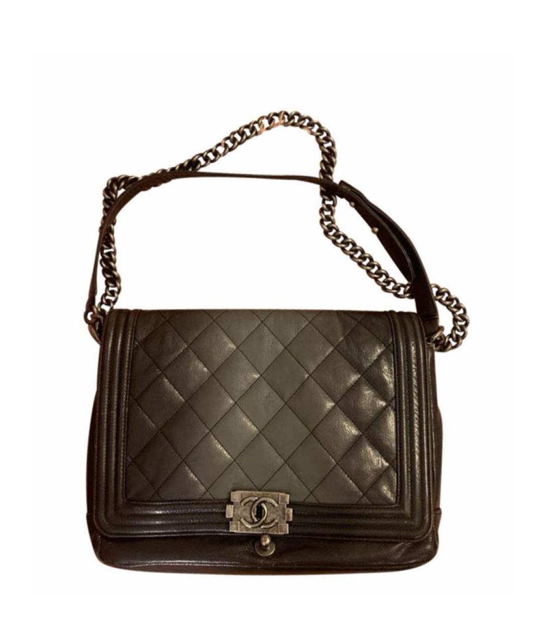 CHANEL Антрацитовая кожаная сумка через плечо, фото 1