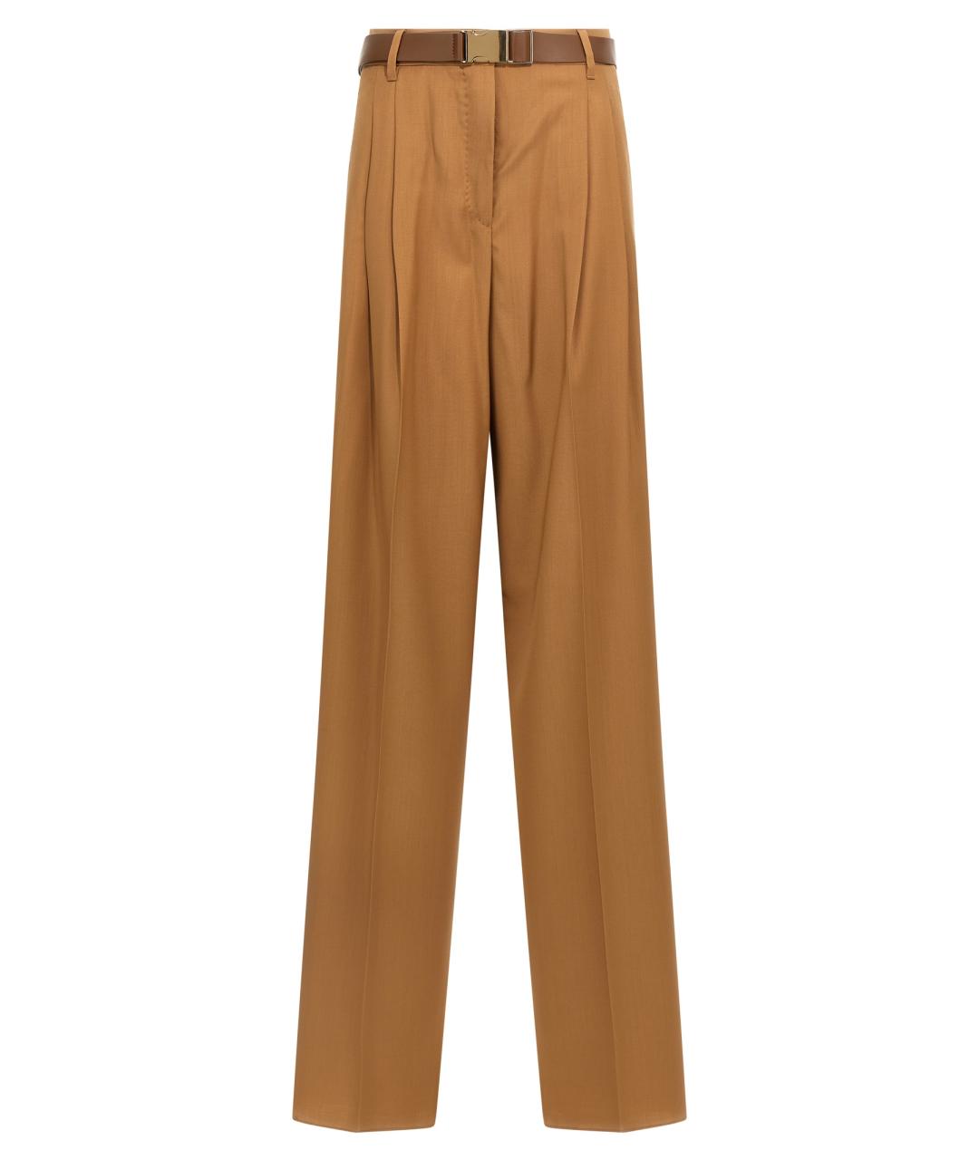 MAX MARA STUDIO Коричневые шерстяные прямые брюки, фото 1