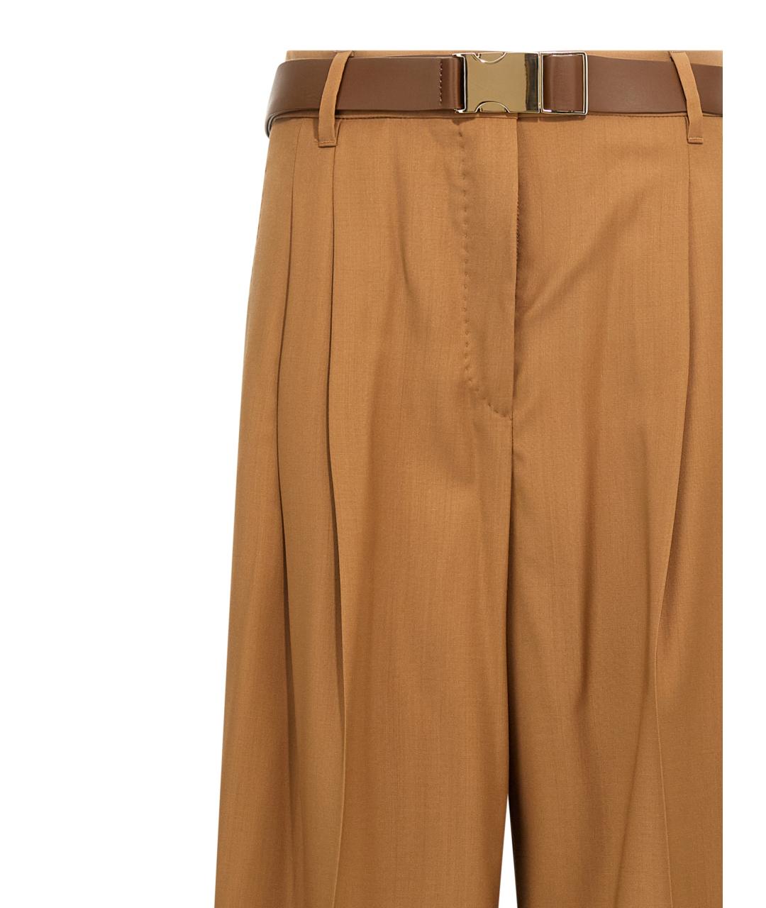 MAX MARA STUDIO Коричневые шерстяные прямые брюки, фото 3