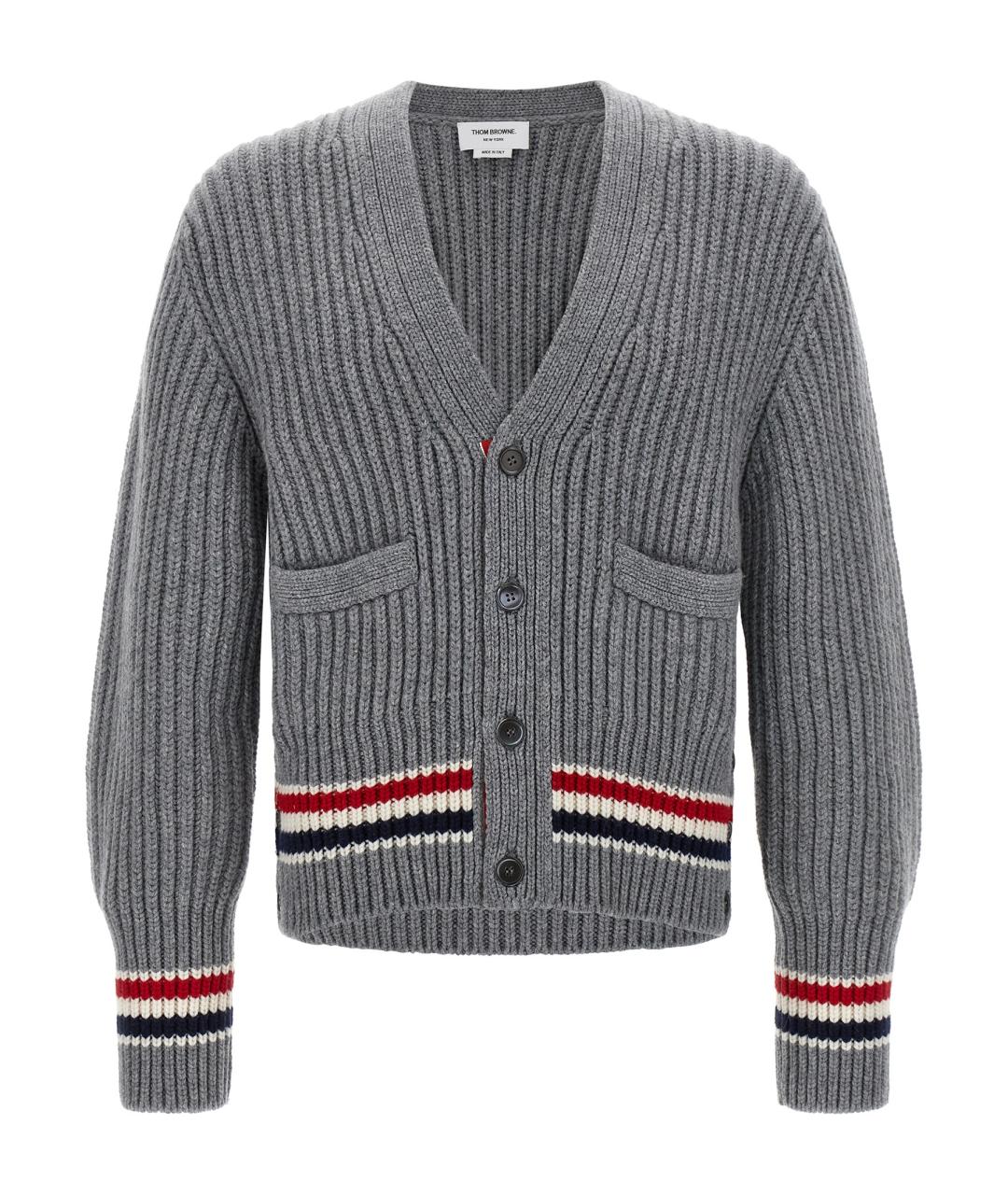 THOM BROWNE Серый кашемировый кардиган, фото 1