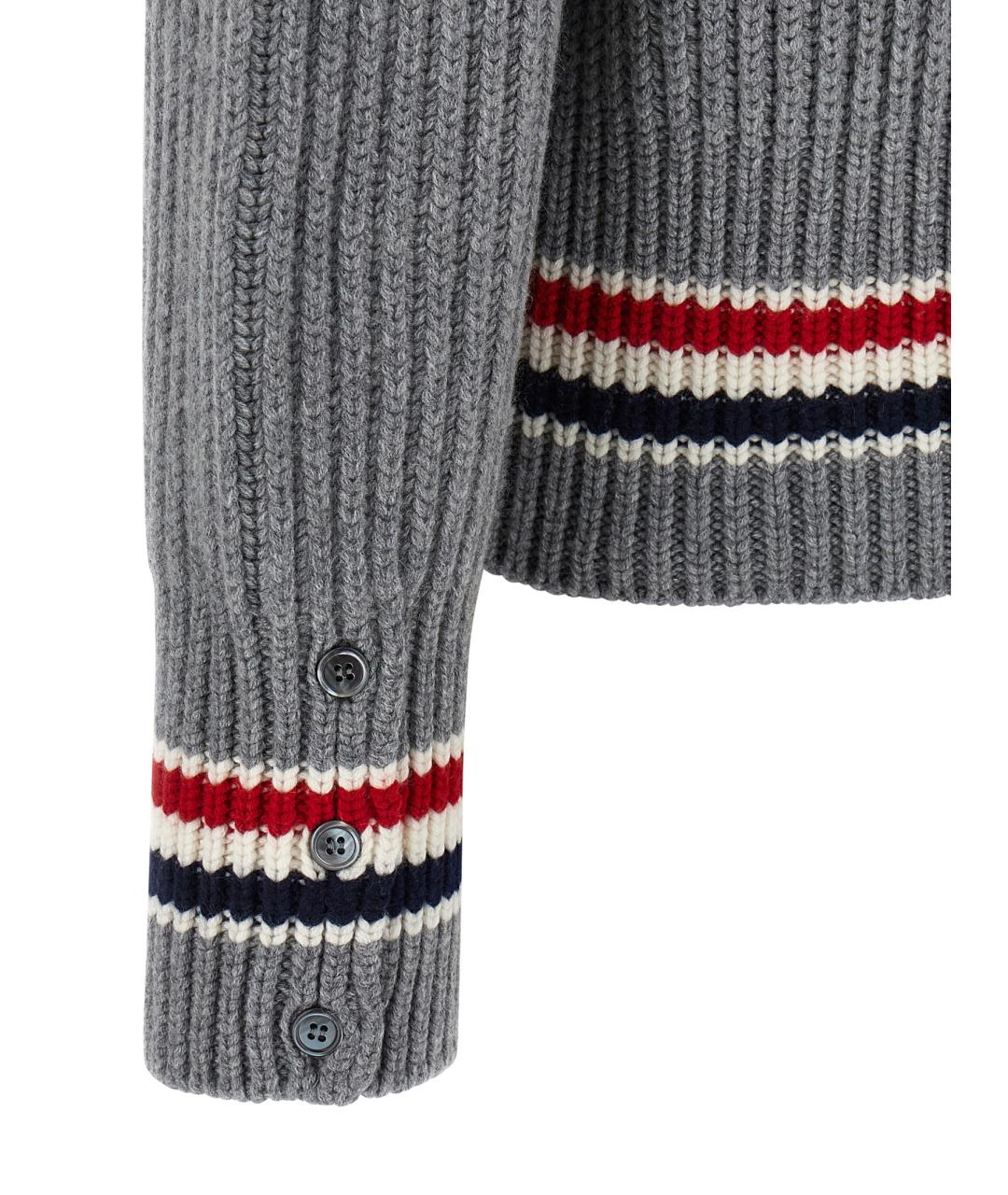 THOM BROWNE Серый кашемировый кардиган, фото 4