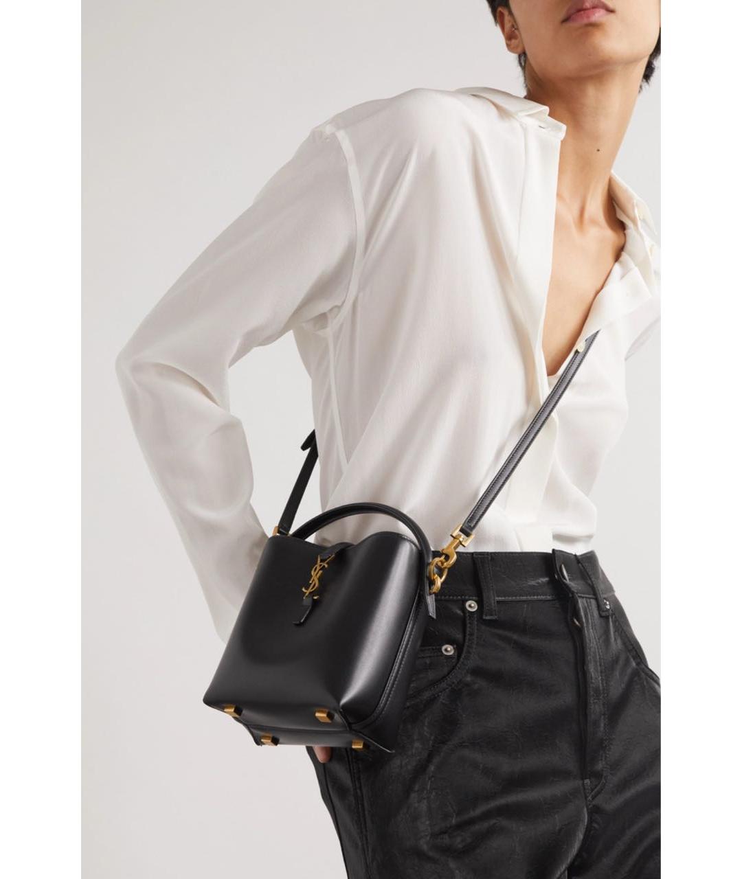 SAINT LAURENT Черная кожаная сумка через плечо, фото 2