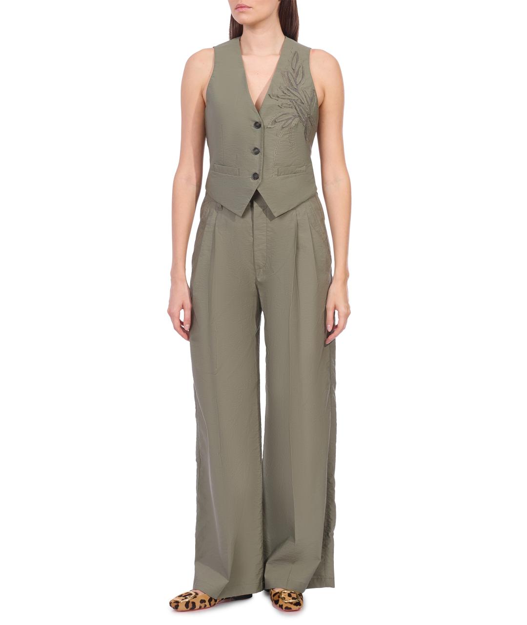 BRUNELLO CUCINELLI Зеленые хлопковые брюки широкие, фото 2