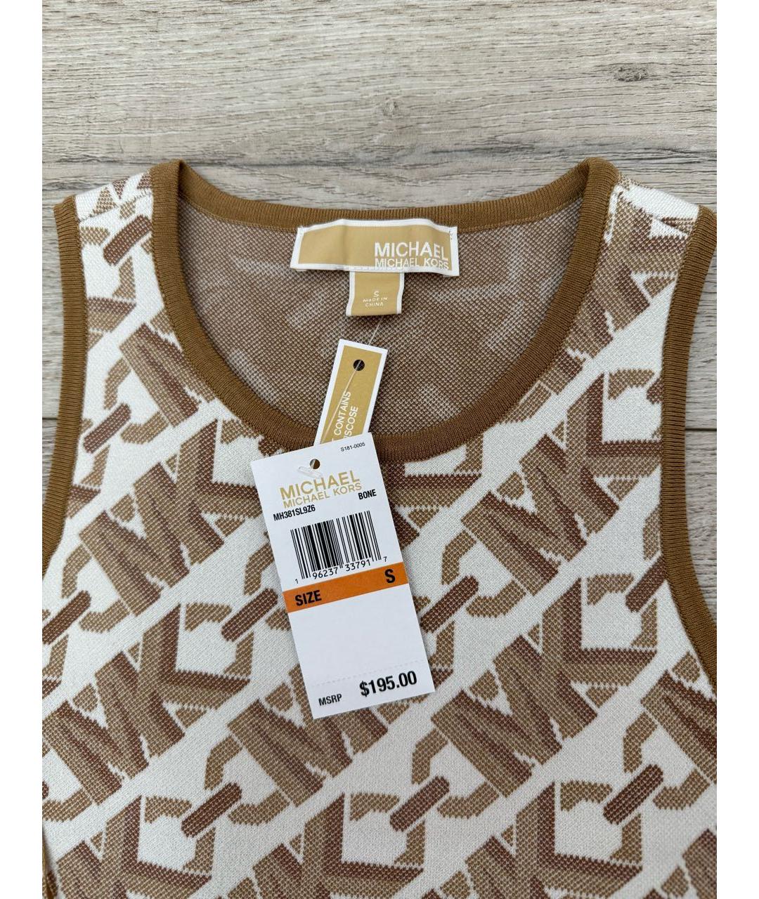 MICHAEL MICHAEL KORS Бежевое вискозное платье, фото 3