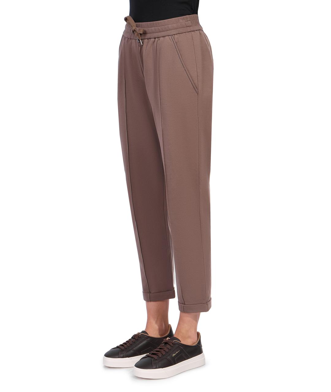 BRUNELLO CUCINELLI Коричневые хлопковые спортивные брюки и шорты, фото 3