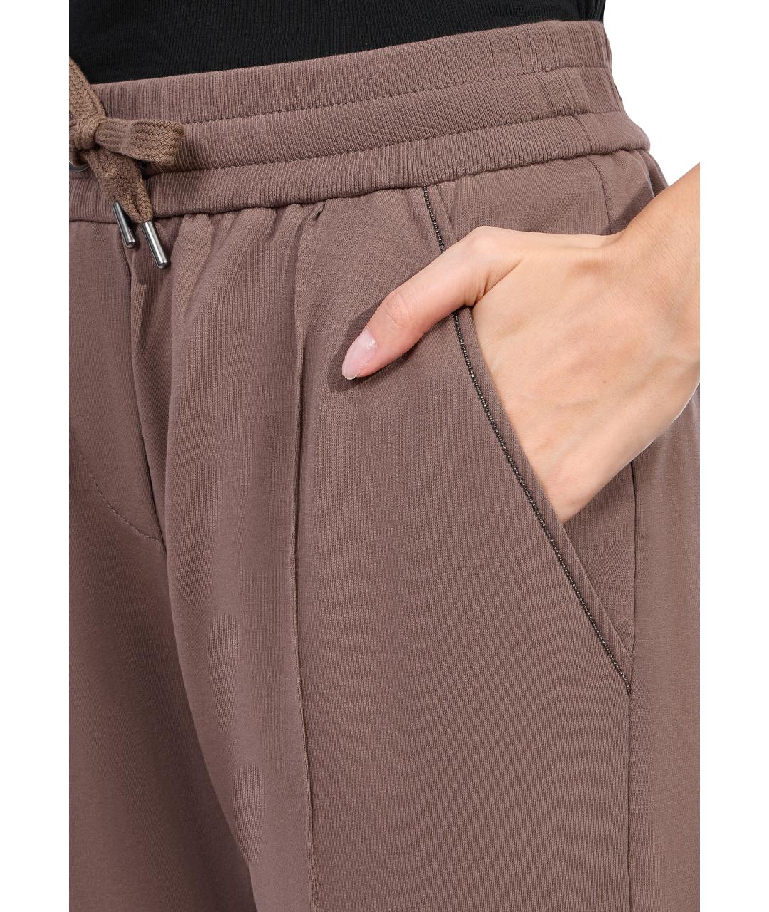 BRUNELLO CUCINELLI Коричневые хлопковые спортивные брюки и шорты, фото 5