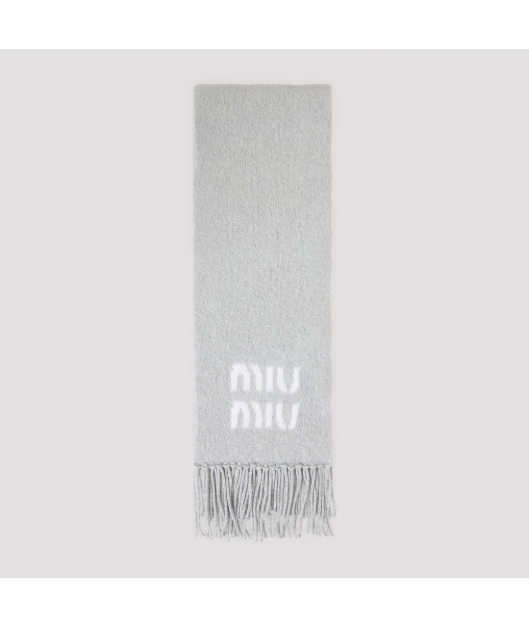 MIU MIU Серый шерстяной шарф, фото 2