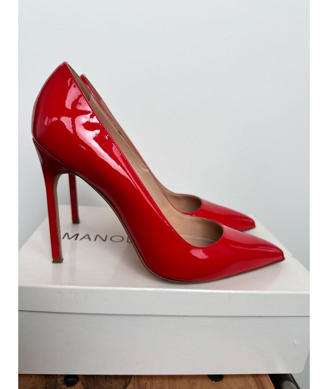 MANOLO BLAHNIK Красные туфли из лакированной кожи, фото 5