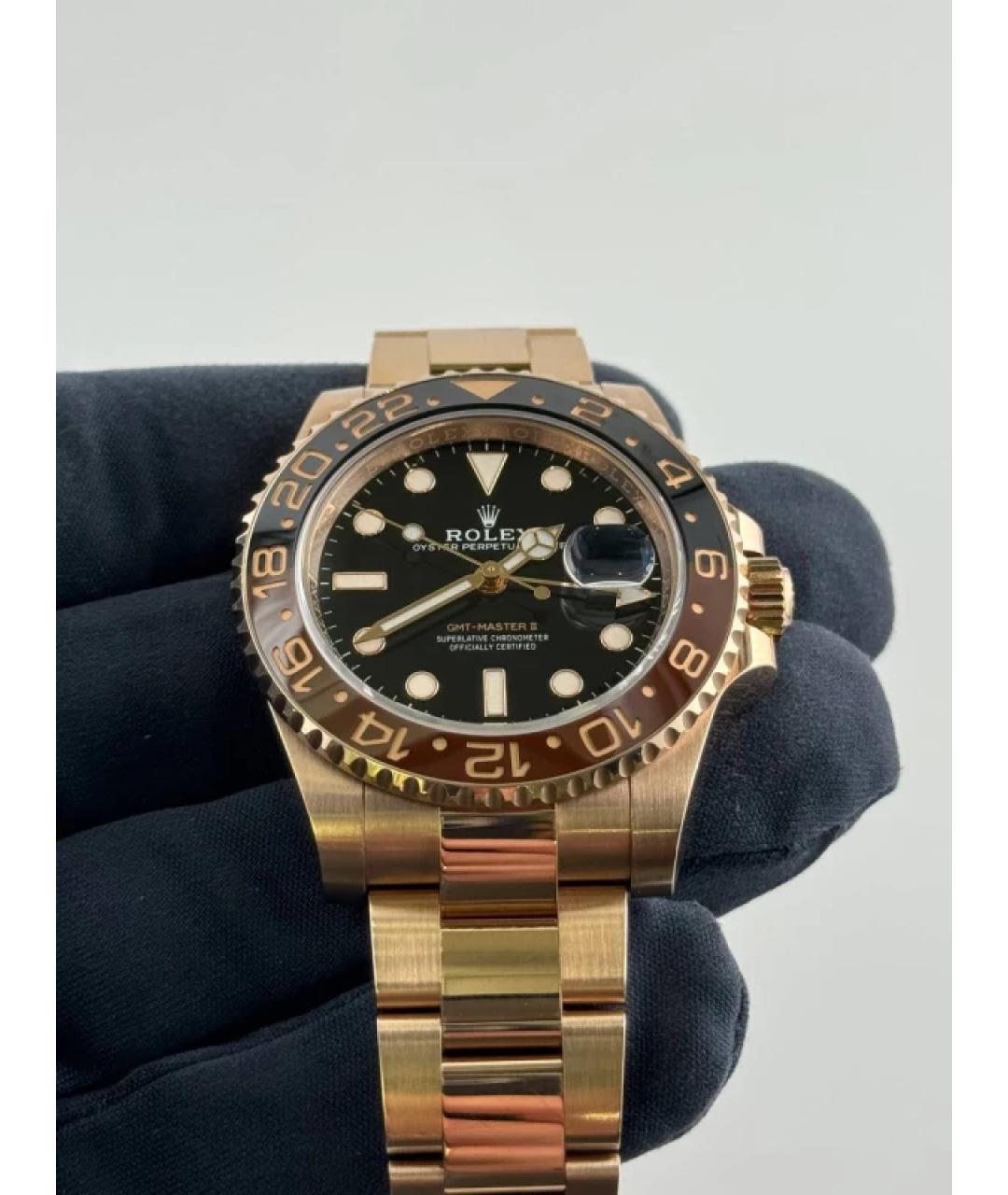 ROLEX Черные часы из розового золота, фото 3