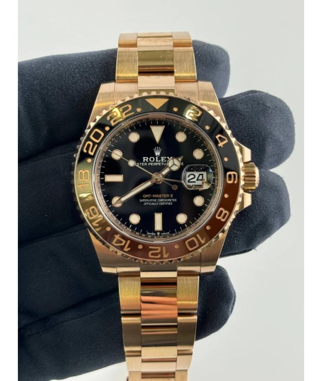 ROLEX Черные часы из розового золота, фото 2