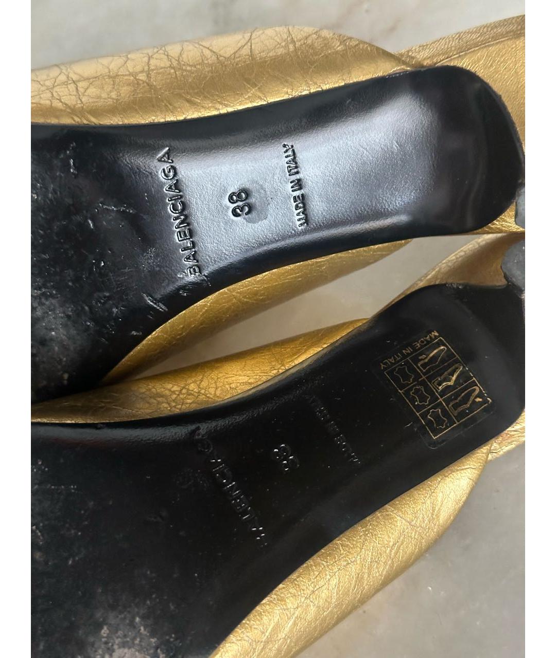 BALENCIAGA Золотые кожаные мюли, фото 7