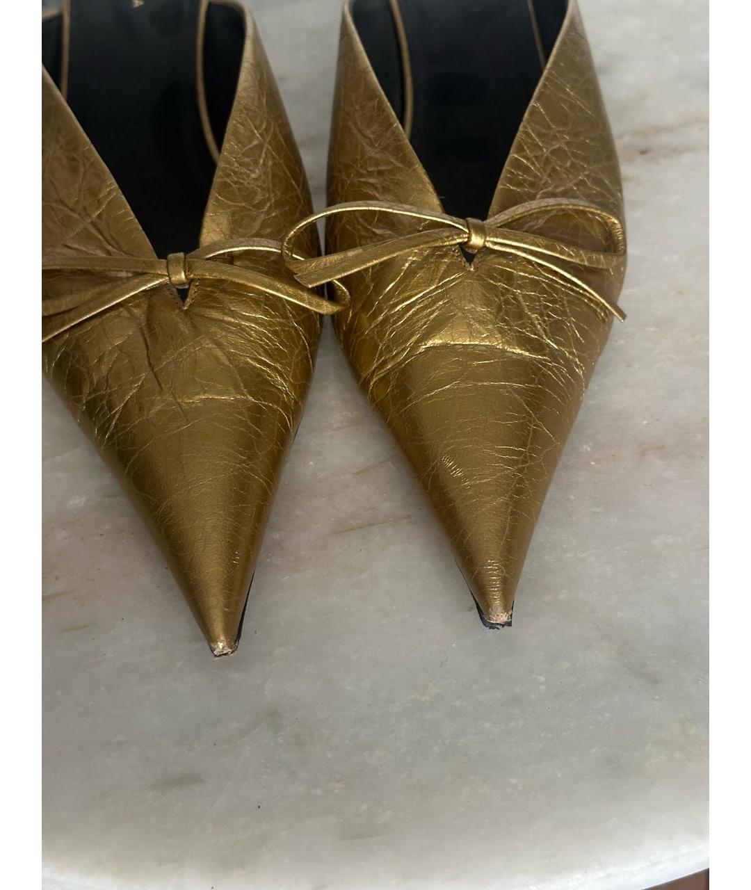 BALENCIAGA Золотые кожаные мюли, фото 6