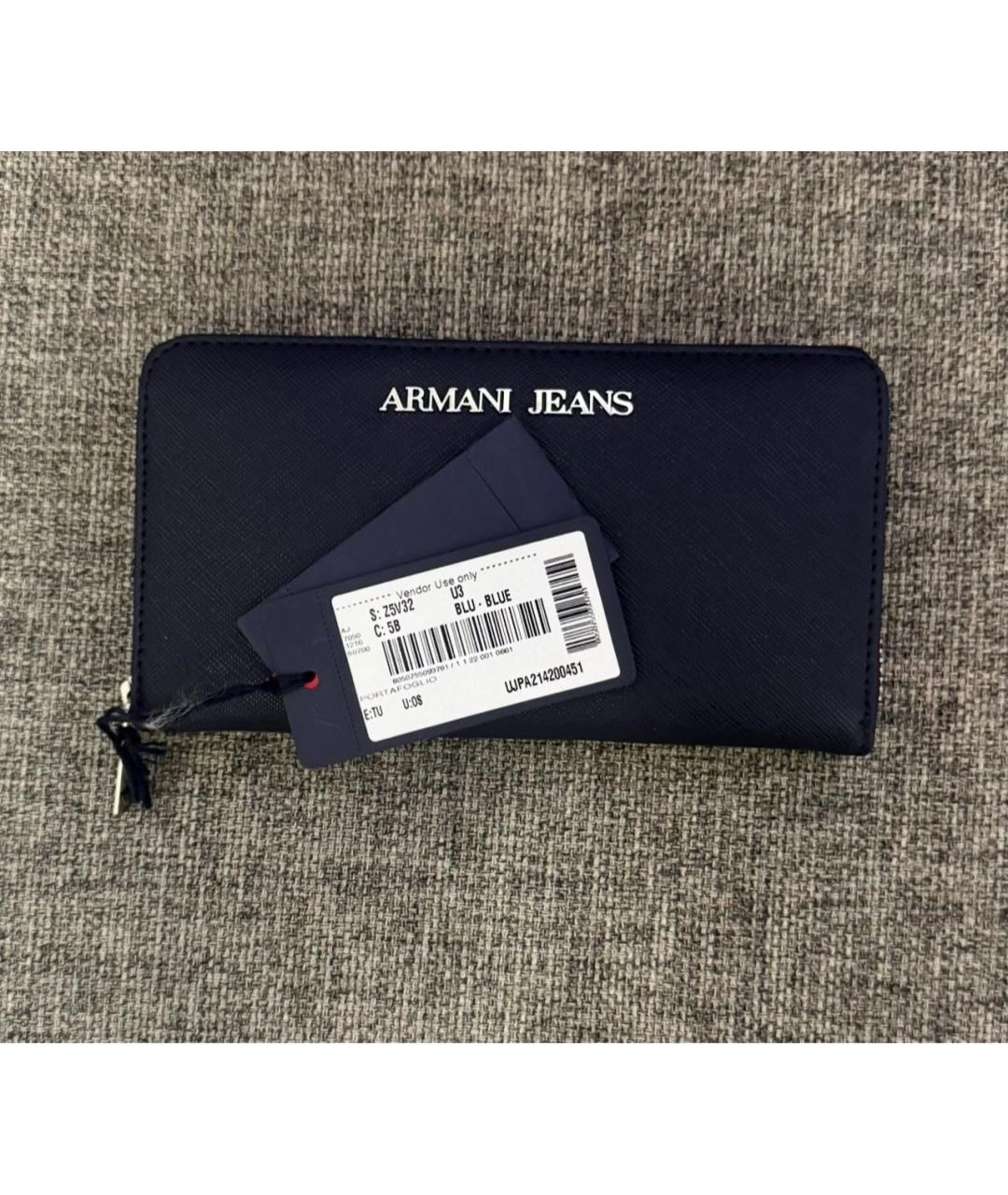 ARMANI JEANS Темно-синий кожаный кошелек, фото 2