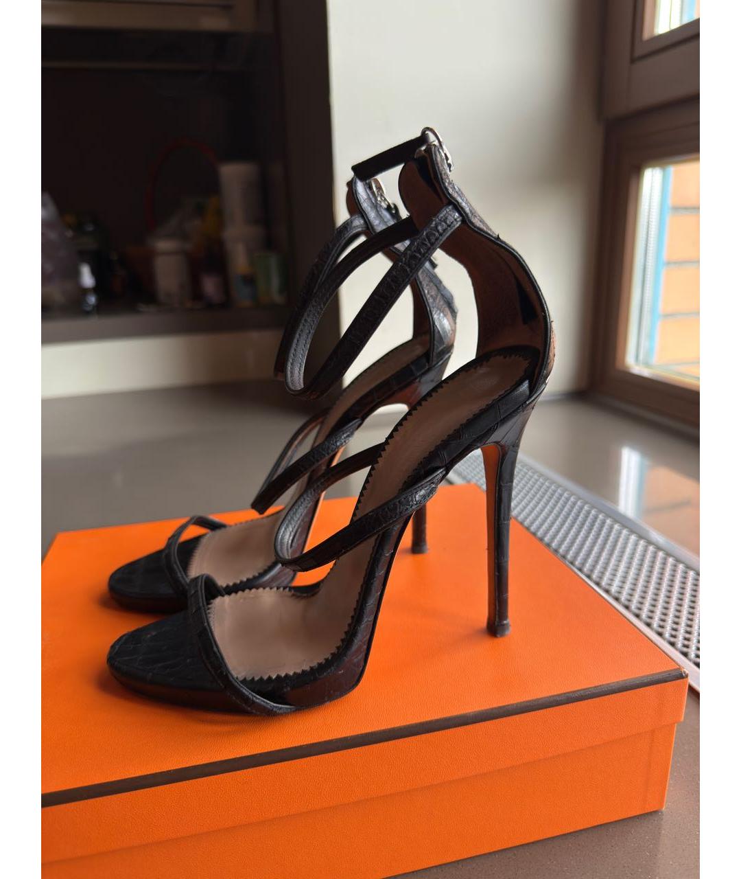 GIUSEPPE ZANOTTI DESIGN Черные кожаные босоножки, фото 6