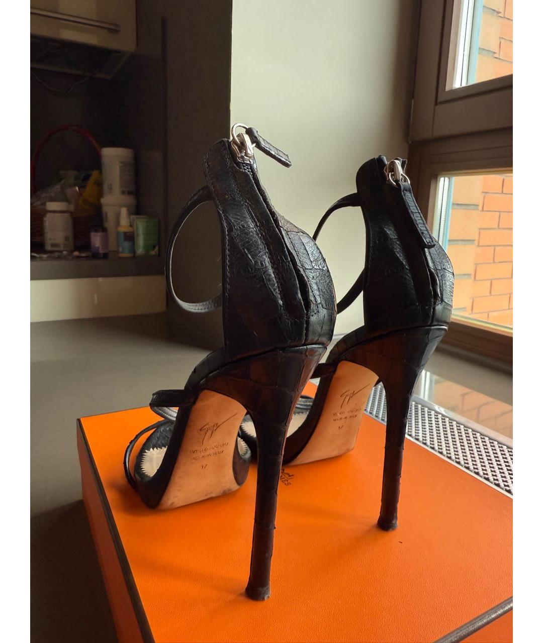 GIUSEPPE ZANOTTI DESIGN Черные кожаные босоножки, фото 4