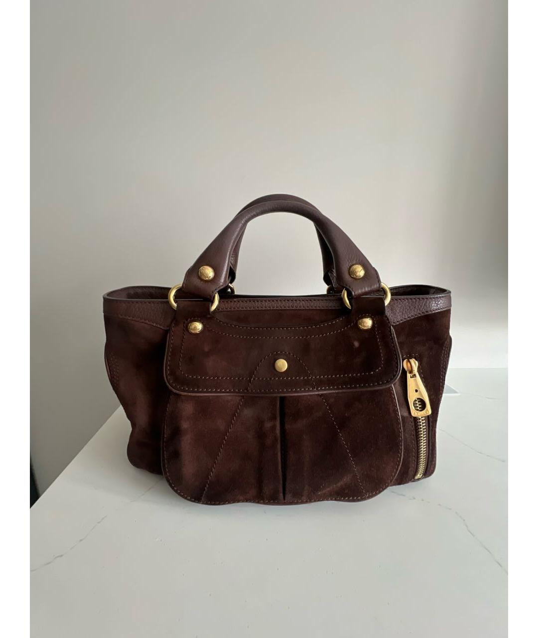 CELINE Коричневая замшевая сумка с короткими ручками, фото 9