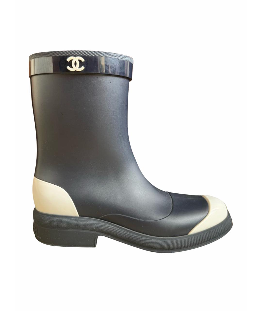 CHANEL Черные резиновые полусапоги, фото 1