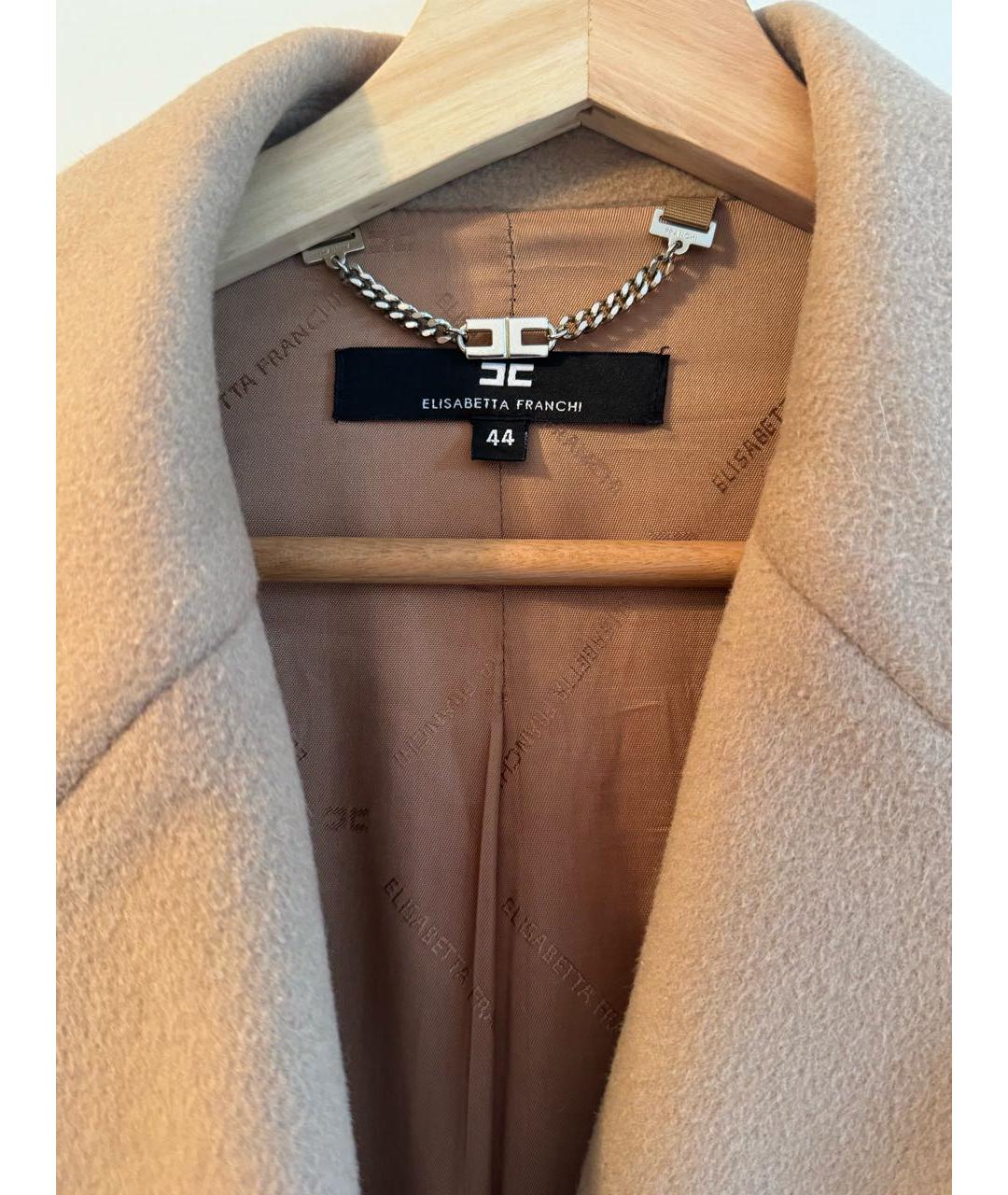 ELISABETTA FRANCHI Бежевое шерстяное пальто, фото 4