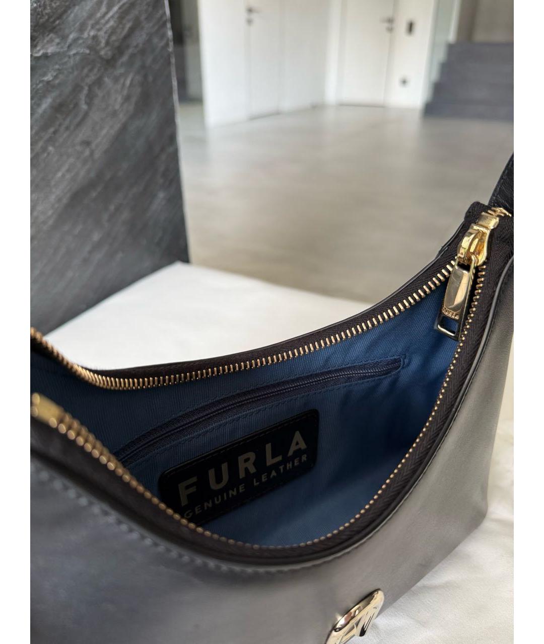 FURLA Черная кожаная сумка с короткими ручками, фото 4