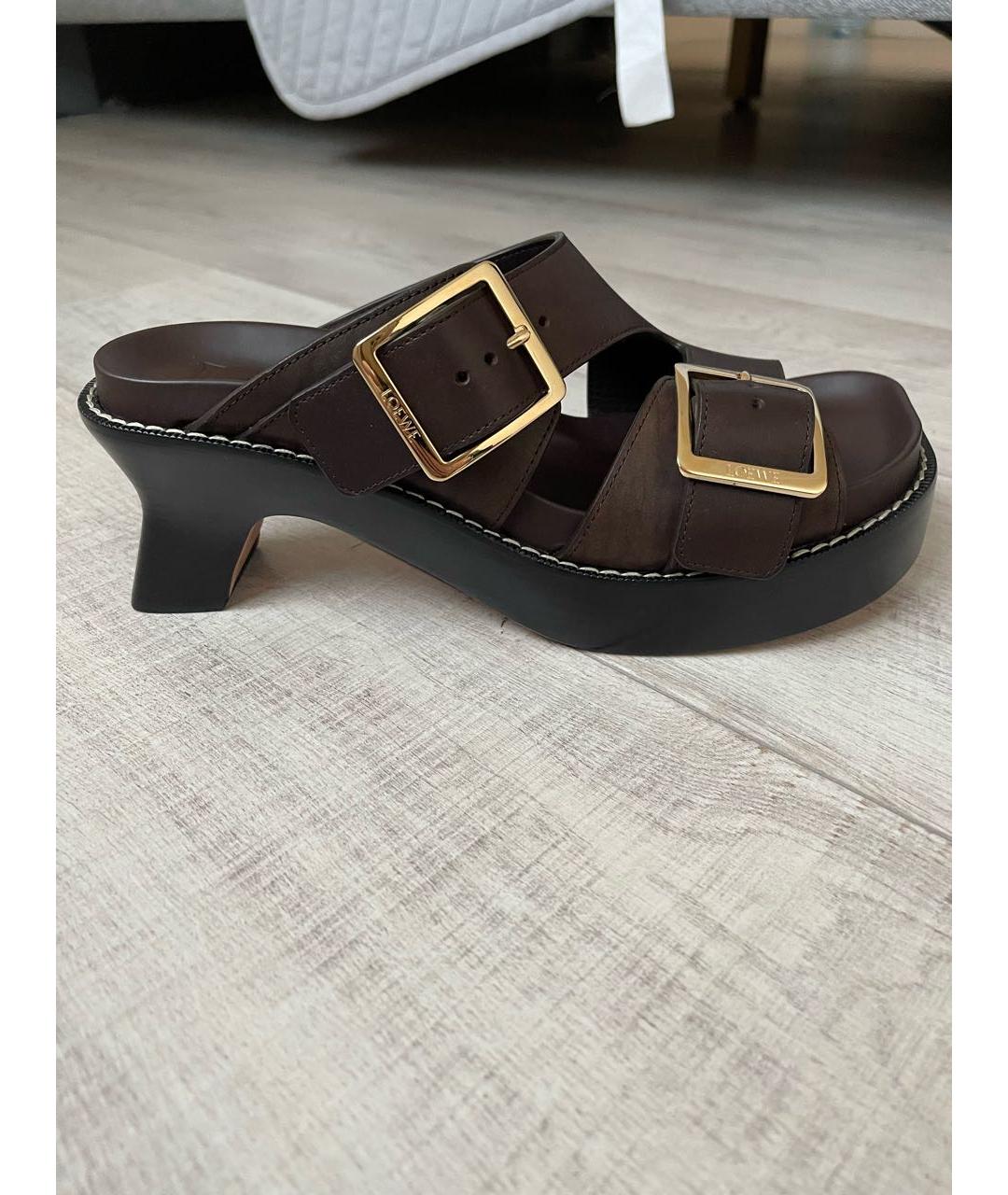 LOEWE Коричневые кожаные сабо, фото 9