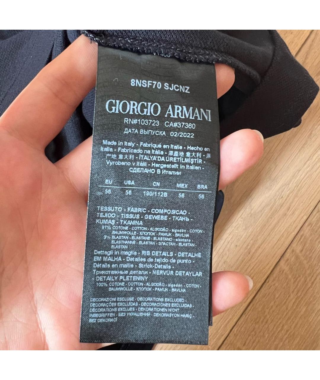 GIORGIO ARMANI Черное хлопковое поло с коротким рукавом, фото 3