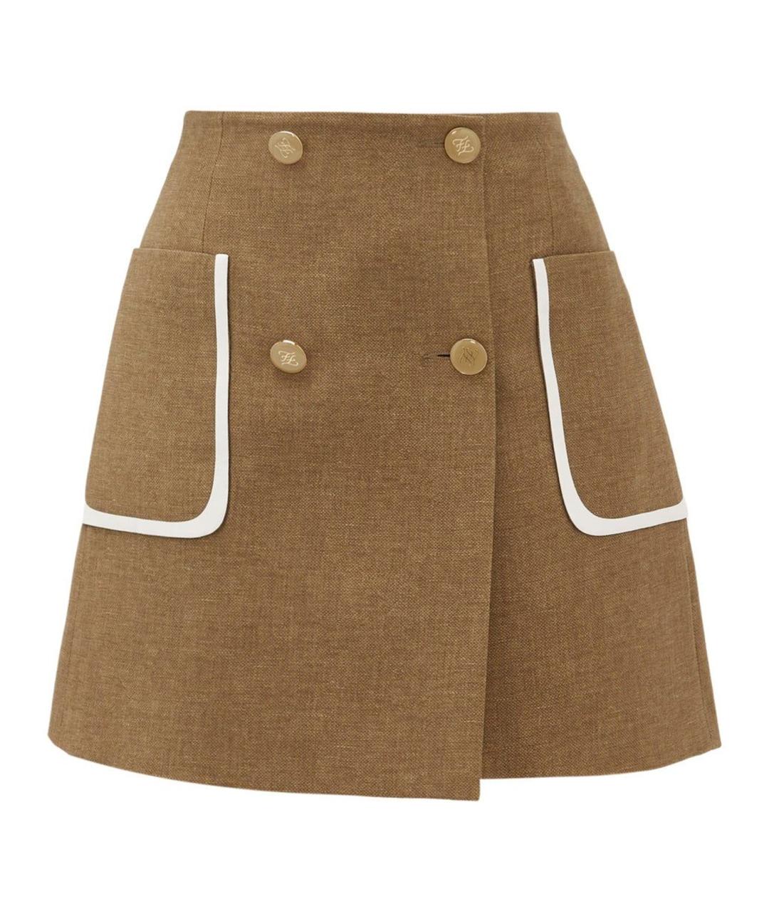 FENDI Коричневая шерстяная юбка мини, фото 1