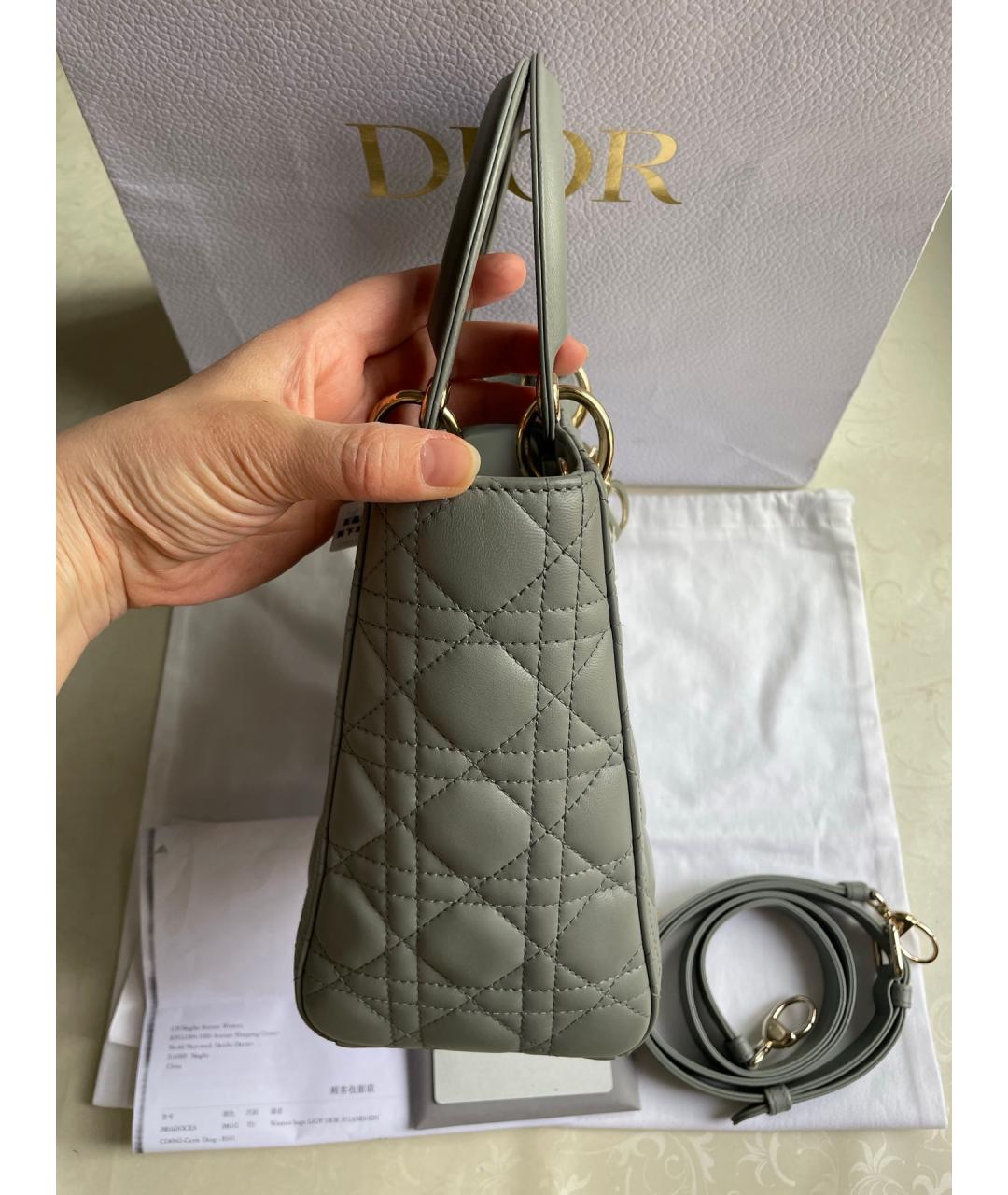DIOR HOMME Серая кожаная сумка с короткими ручками, фото 5
