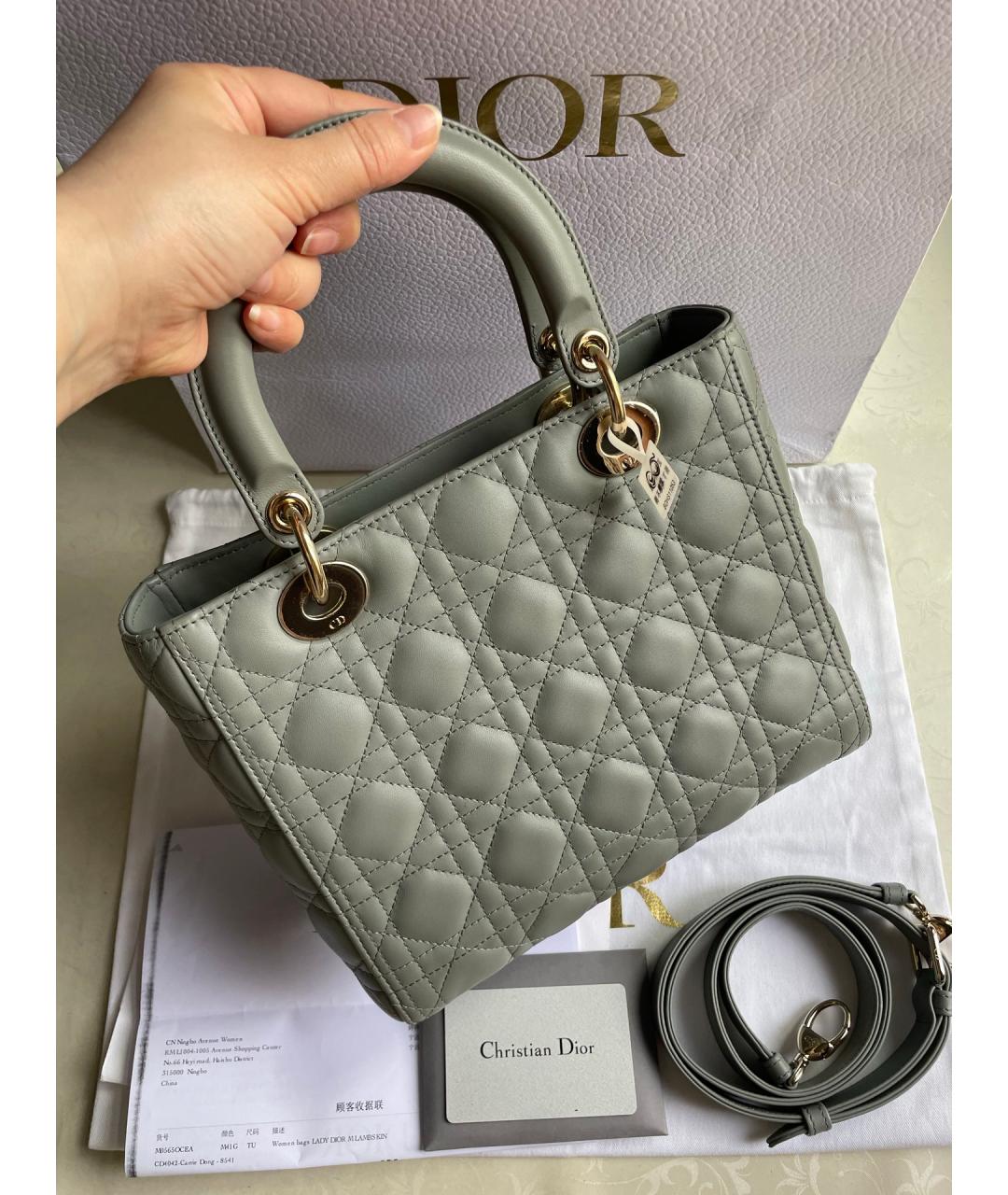 DIOR HOMME Серая кожаная сумка с короткими ручками, фото 3