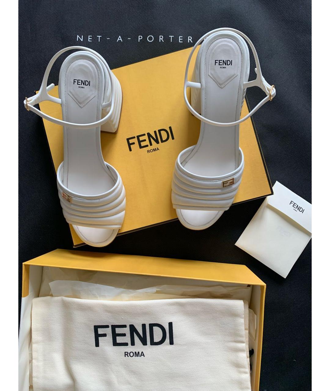 FENDI Белые кожаные босоножки, фото 5