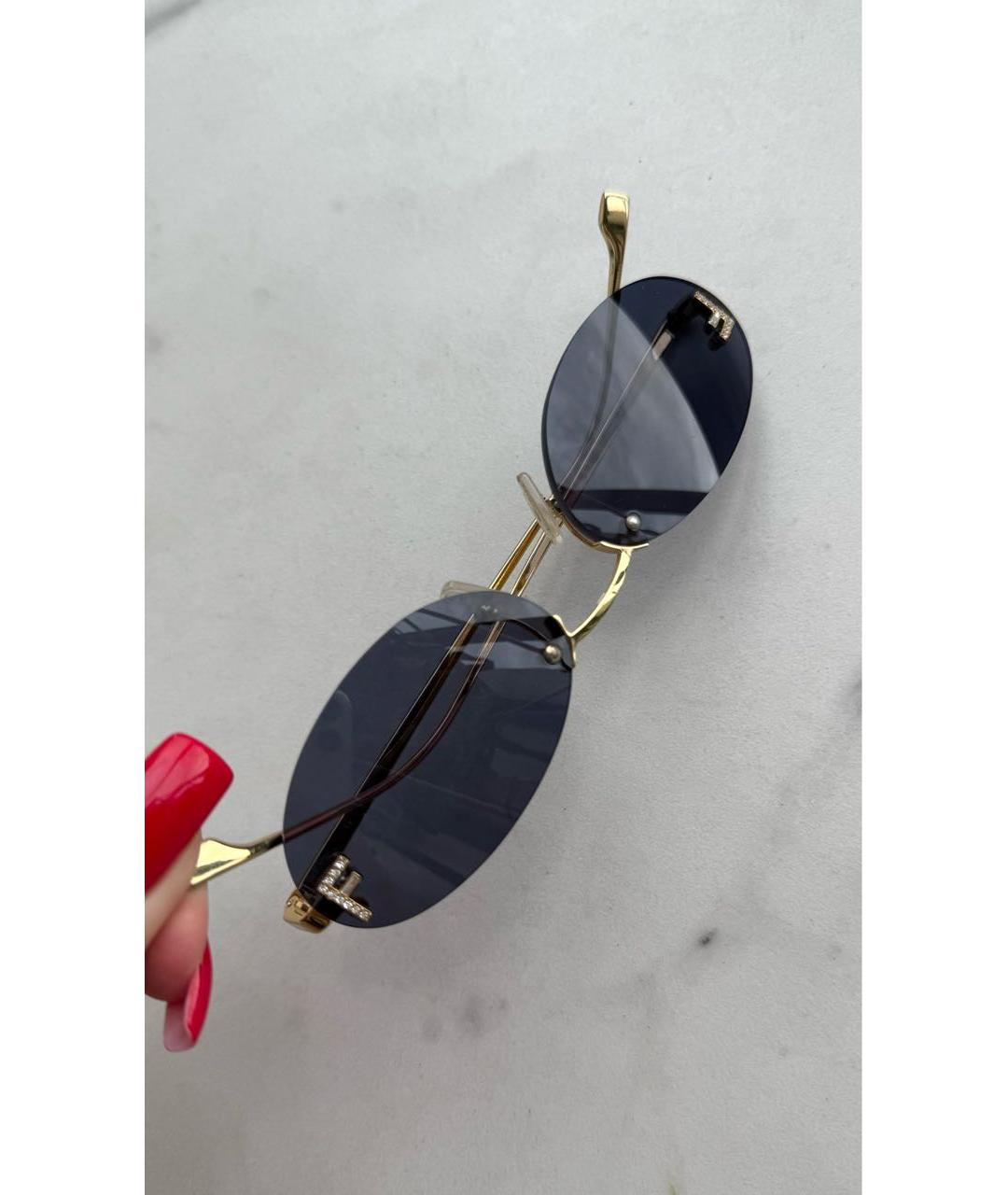 FENDI Золотые металлические солнцезащитные очки, фото 3
