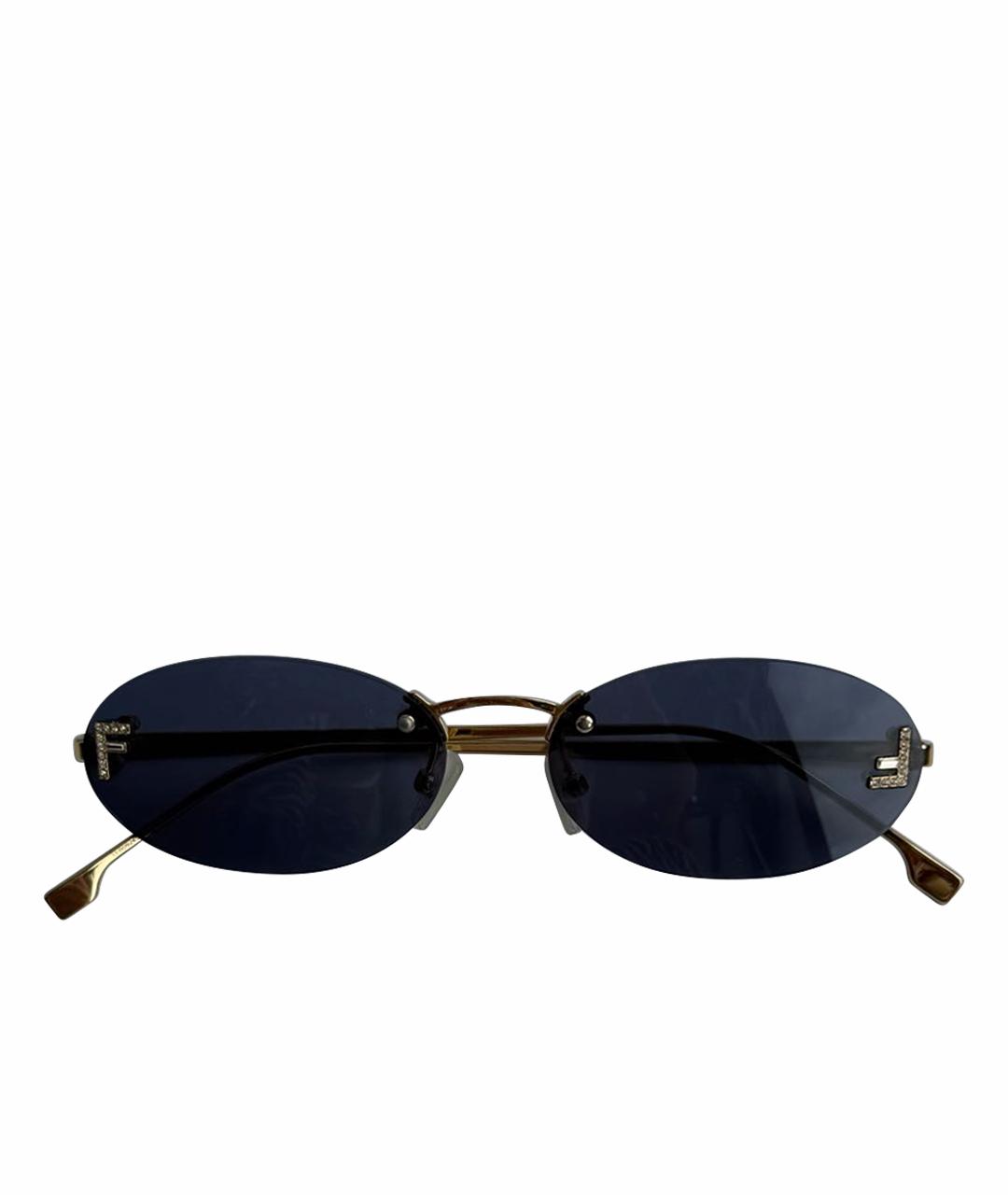 FENDI Золотые металлические солнцезащитные очки, фото 1