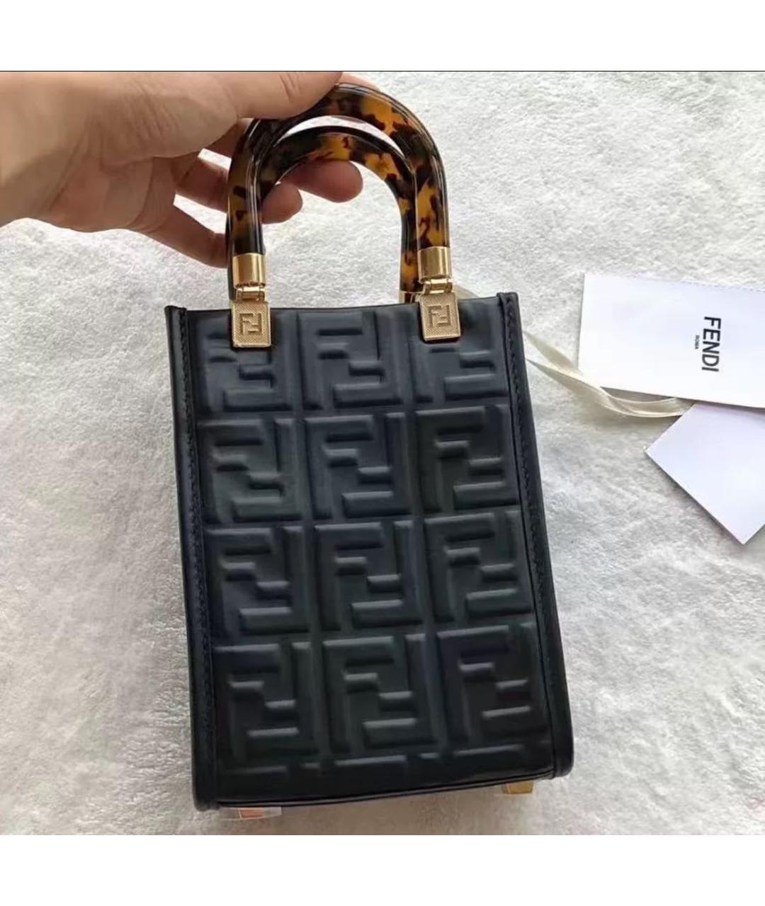 FENDI Черная кожаная сумка с короткими ручками, фото 3