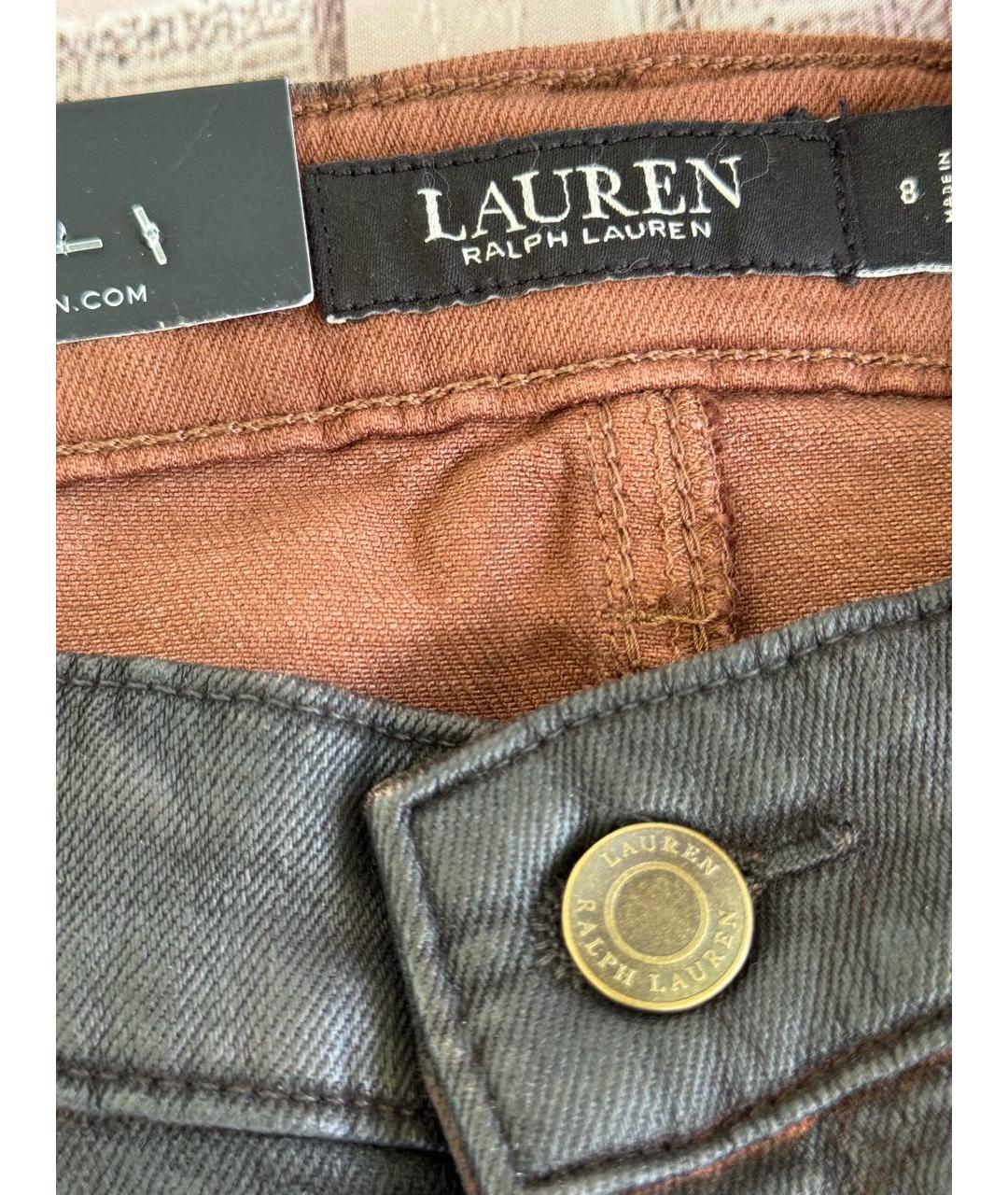 RALPH LAUREN Коричневые хлопко-полиэстеровые джинсы слим, фото 5