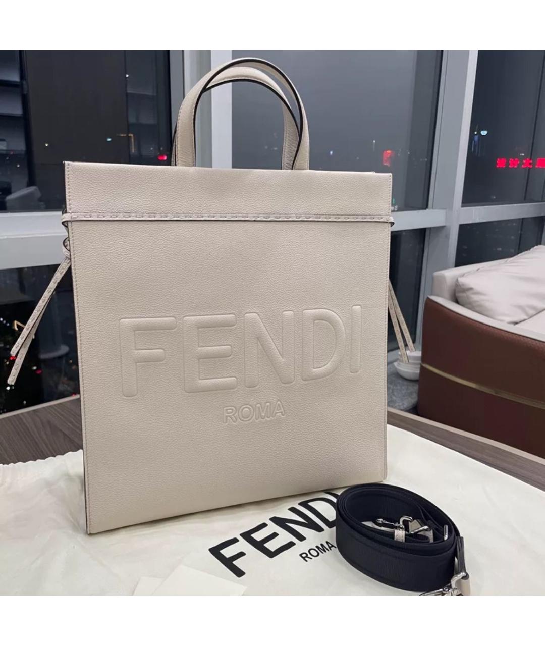 FENDI Бежевая кожаная сумка через плечо, фото 4