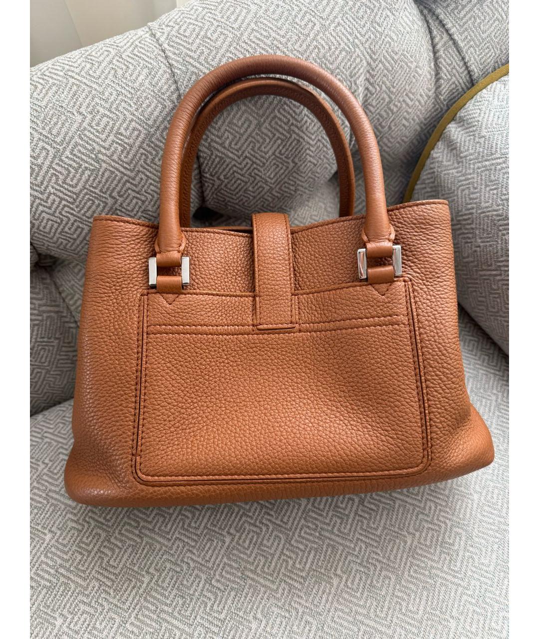 LORO PIANA Коричневая кожаная сумка с короткими ручками, фото 3