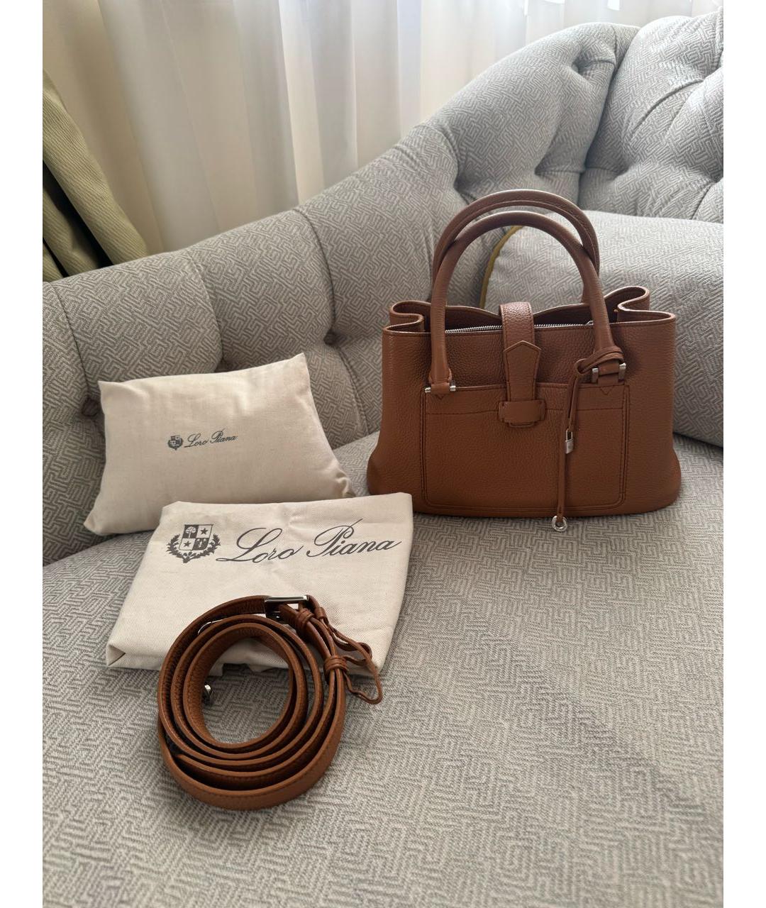 LORO PIANA Коричневая кожаная сумка с короткими ручками, фото 5