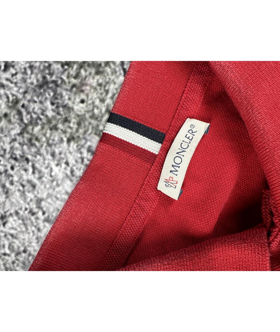 MONCLER Красное хлопковое поло с коротким рукавом, фото 4