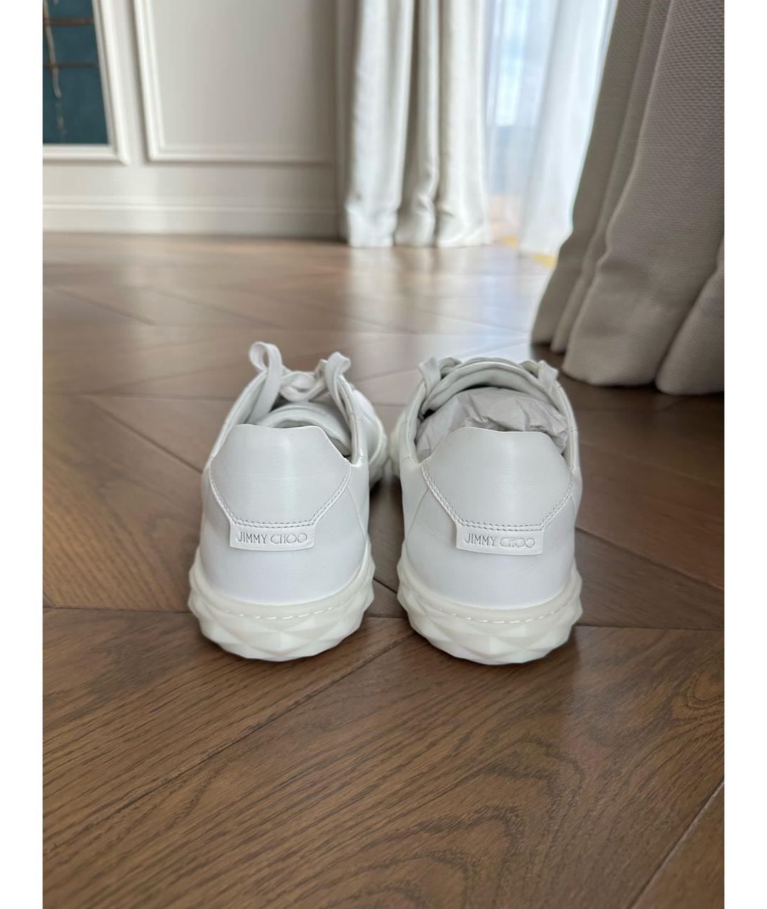 JIMMY CHOO Белые кожаные низкие кроссовки / кеды, фото 4